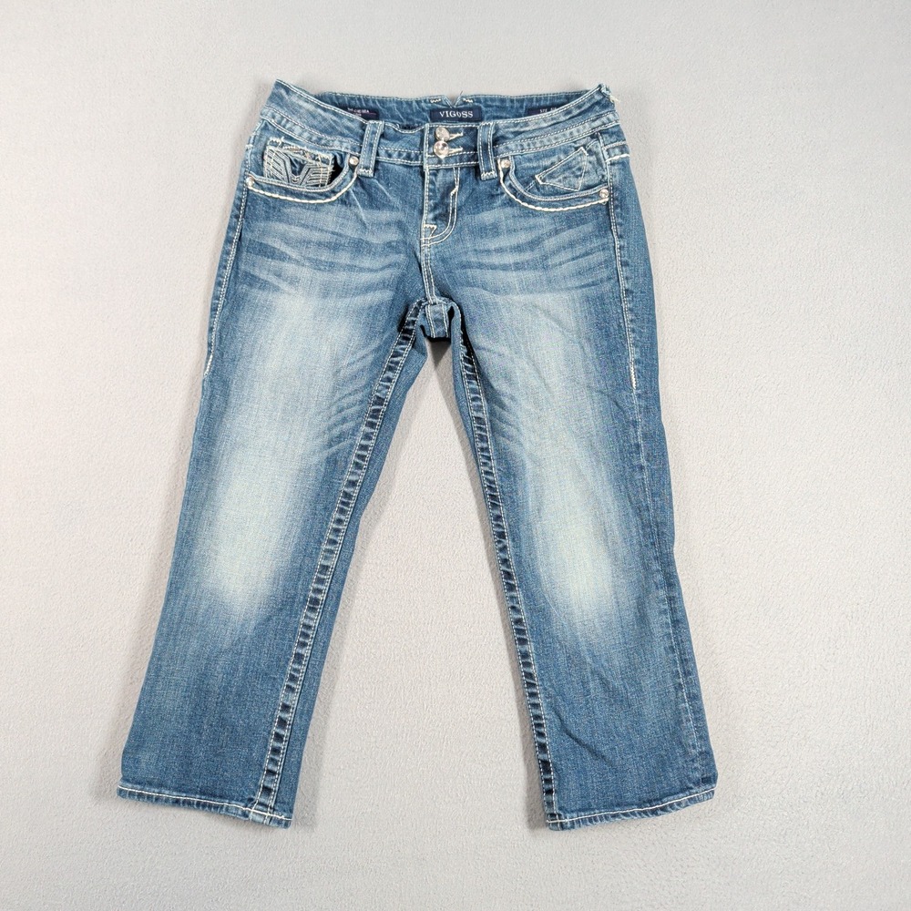 Vigoss Capri Jeans Women 5/6 Blue The Chelsea Embroidered Flap Pocket Y2K Denim
